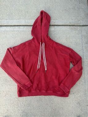 Women’s Red Hooded Ribbed Sweater aerie xs